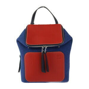 Loewe Goya Backpack Daypack Calfskin Felt Navy Blue Red Silver Anagram